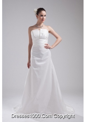 A-line Strapless Ruching Taffeta Wedding Dress