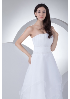 A-line Strapless Ruffles Organza Wedding Dress