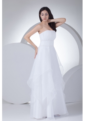 A-line Strapless Ruffles Organza Wedding Dress