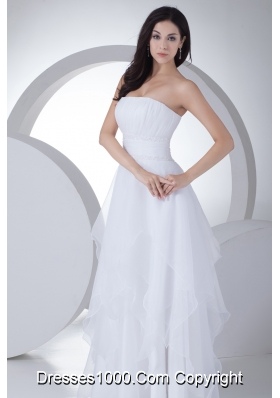 A-line Strapless Ruffles Organza Wedding Dress