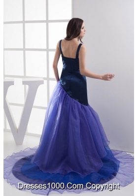 A-line Straps Purple Ruffled Layers Organza Prom Dress