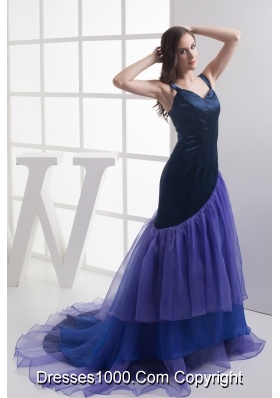 A-line Straps Purple Ruffled Layers Organza Prom Dress