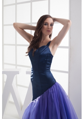 A-line Straps Purple Ruffled Layers Organza Prom Dress