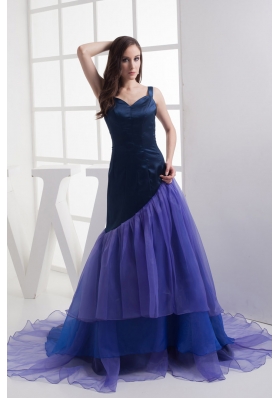 A-line Straps Purple Ruffled Layers Organza Prom Dress