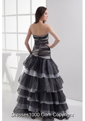 A-line Sweetheart Black Ruffled Layers Prom Dress