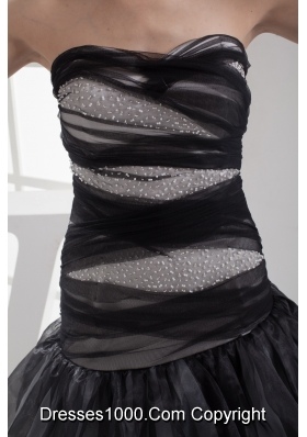 A-line Sweetheart Black Ruffled Layers Prom Dress