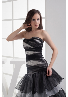 A-line Sweetheart Black Ruffled Layers Prom Dress