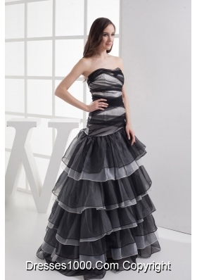 A-line Sweetheart Black Ruffled Layers Prom Dress