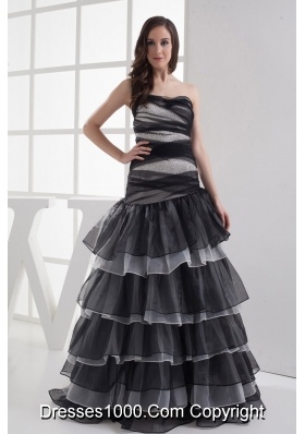 A-line Sweetheart Black Ruffled Layers Prom Dress