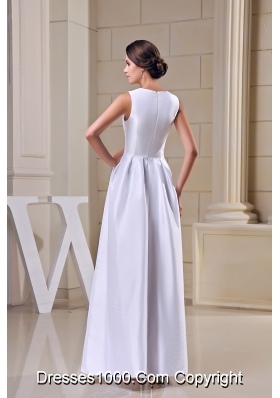 A-line V-neck Ankle-length Taffeta Wedding Dress