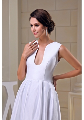 A-line V-neck Ankle-length Taffeta Wedding Dress