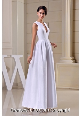 A-line V-neck Ankle-length Taffeta Wedding Dress