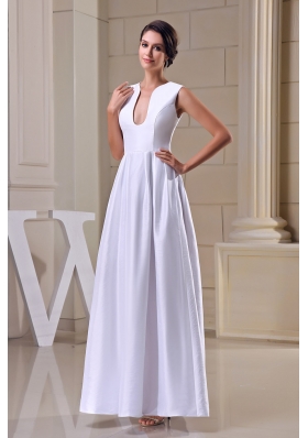 A-line V-neck Ankle-length Taffeta Wedding Dress