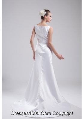 A-line V-neck Hand Made Flower Satin Wedding Dress