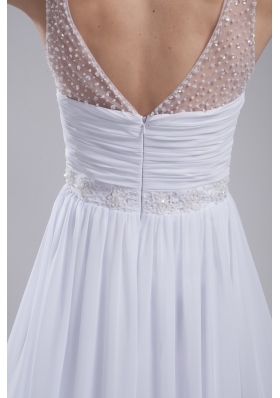 A-line V-neck Ruching Beading Wedding Dress