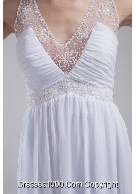 A-line V-neck Ruching Beading Wedding Dress