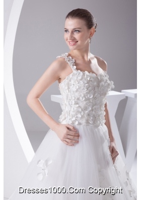 Appliques and Lace A-Line One Shoulder Court Train Wedding Dress