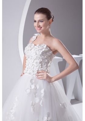 Appliques and Lace A-Line One Shoulder Court Train Wedding Dress