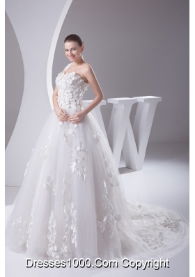 Appliques and Lace A-Line One Shoulder Court Train Wedding Dress