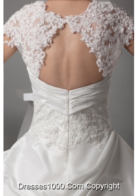 Appliques Ball Gown Cap Sleeves Square Neck Wedding Dress