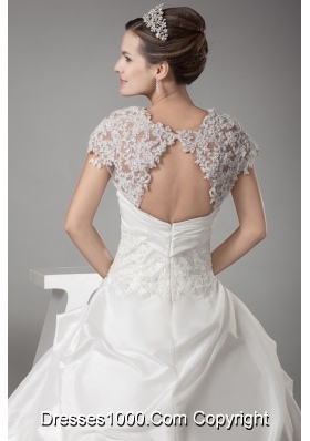 Appliques Ball Gown Cap Sleeves Square Neck Wedding Dress