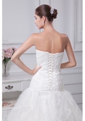 Appliques Court Train Mermaid Strapless Wedding Dress