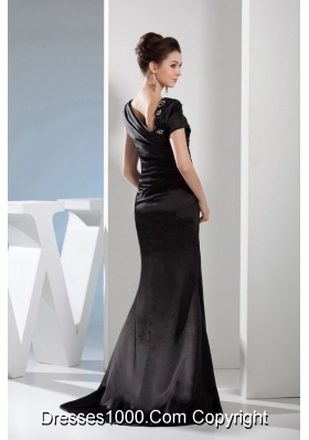 Appliques Mermaid Asymmetrical Black Mother of the Bride Dress