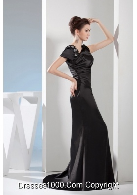 Appliques Mermaid Asymmetrical Black Mother of the Bride Dress