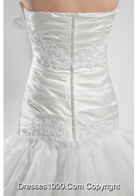 Appliques Pleats Strapless A-line Court Train Ruffled Layers Wedding Dress