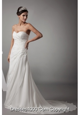 Appliques Sweetheart Column Wedding Dress With Lace Up Back