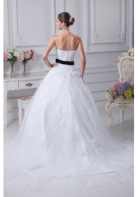 Appliques Sweetheart Court Train A-Line Wedding Dress