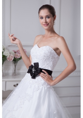 Appliques Sweetheart Court Train A-Line Wedding Dress