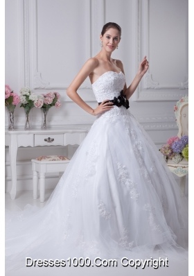 Appliques Sweetheart Court Train A-Line Wedding Dress