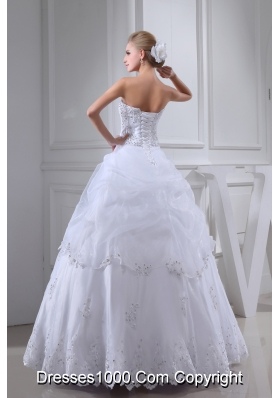 Appliques With Beading Strapless Ball Gown Floor-length Wedding Dress