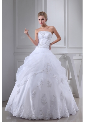 Appliques With Beading Strapless Ball Gown Floor-length Wedding Dress