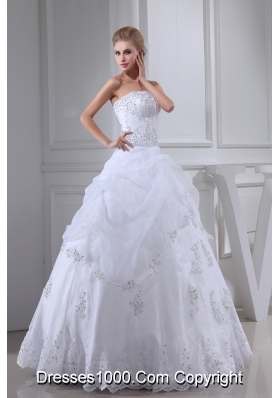 Appliques With Beading Strapless Ball Gown Floor-length Wedding Dress