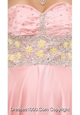 Baby Pink Beading High Slit Sweetheart Prom Dress