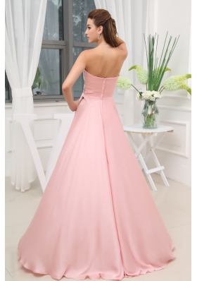 Baby Pink Beading High Slit Sweetheart Prom Dress