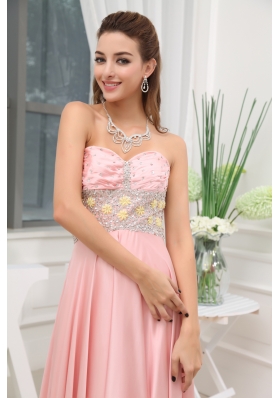 Baby Pink Beading High Slit Sweetheart Prom Dress