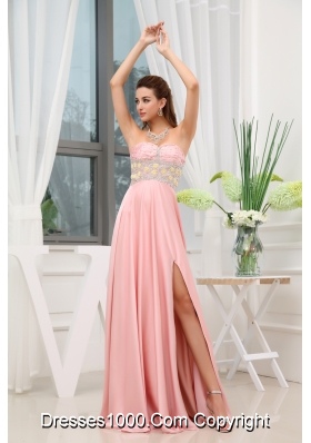 Baby Pink Beading High Slit Sweetheart Prom Dress