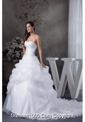Ball Gown Pick-ups Beading Brush Train Wedding Dress