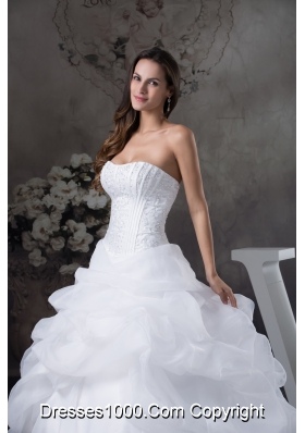 Ball Gown Pick-ups Beading Brush Train Wedding Dress