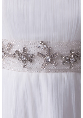 Bateau A-line Beading Brush Train Wedding Dress