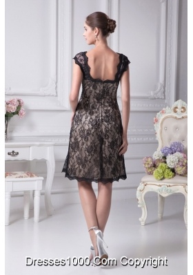 Bateau Lace Black Knee-length A-line Mother of the Bride Dress