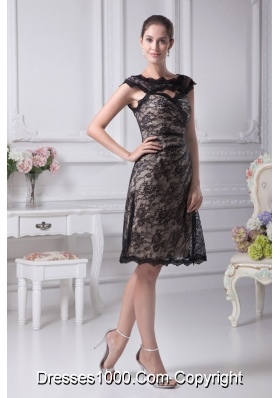 Bateau Lace Black Knee-length A-line Mother of the Bride Dress