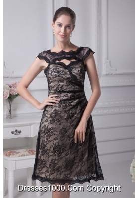 Bateau Lace Black Knee-length A-line Mother of the Bride Dress