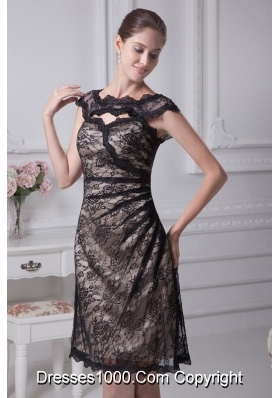 Bateau Lace Black Knee-length A-line Mother of the Bride Dress