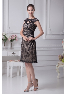 Bateau Lace Black Knee-length A-line Mother of the Bride Dress