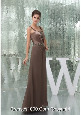 Beaded Decorate Shoulder Brown Straps Long Mother of the Bride Dress