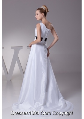 Beading A-Line Brush Train One Shoulder Wedding Dress